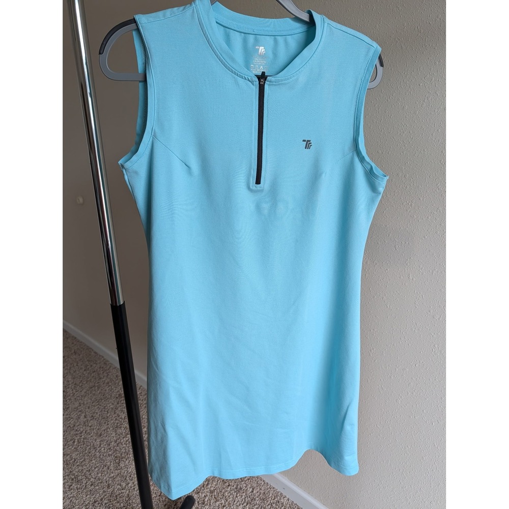 TFR Womens Light Blue Sleeveless Quarter Zip Athletic Tennis Golf Dress Large